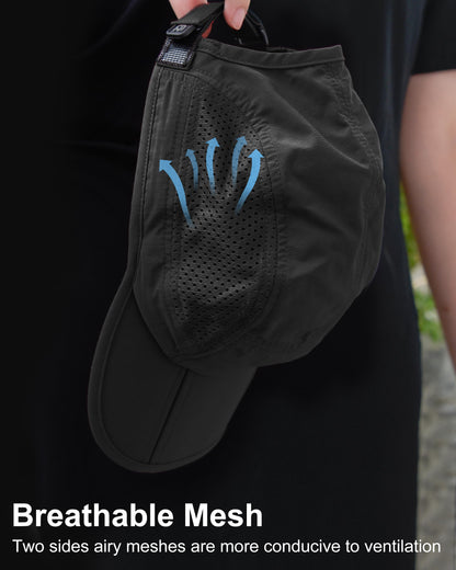 GADIEMKENSD Men Outdoor Hat Reflective Folding Running Sport Hats Summer Cool UPF 50 Sun Unstructured Baseball Caps for Men Women Breathable Light Quick Dry Travel Golf Hat Black