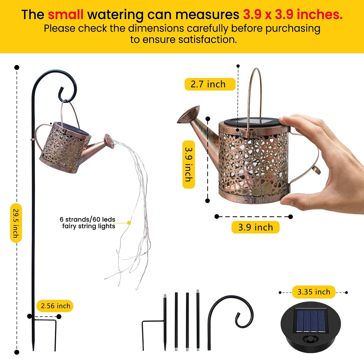 Solar Lights Outdoor Decorative, Metal Solar Watering Can Lights Waterproof, Small Hanging Garden Decor Yard Lights Outside Patio Lawn, Gifts for Mom Grandma Women Birthday(Warm White)