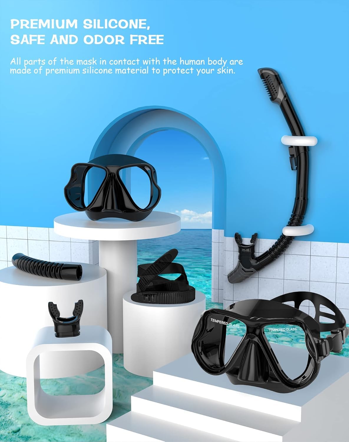 Greatever Dry Snorkel Set,Panoramic Wide View,Anti-Fog Scuba Diving Mask,Professional Snorkeling Gear for Adults