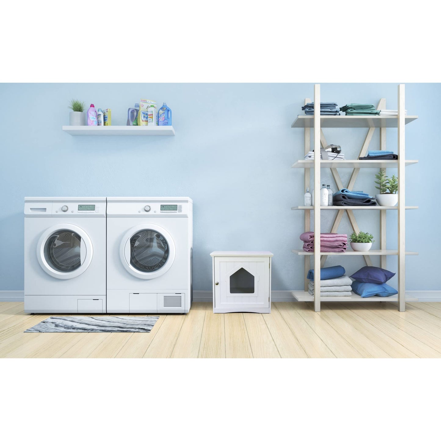 TRIXIE Litter Box Enclosure, Hidden Kitty Litter Box Cabinet, Furniture Style, White,(19.84 LBS)