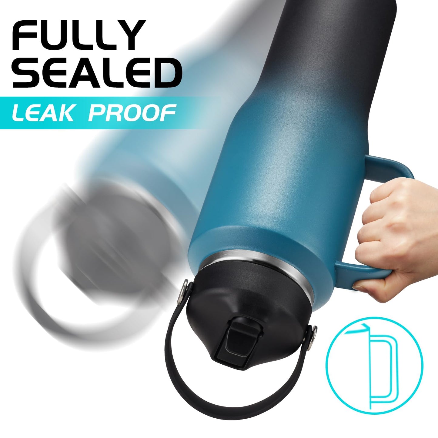 32 40 OZ Stainless-Steel Cup with Handle - Vacuum Insulated Water Bottles with Straw, Strap Carrier Bag & Protective Boot, Leak Proof Coffee Tumbler Thermo Flask Cups for Car Office Gym