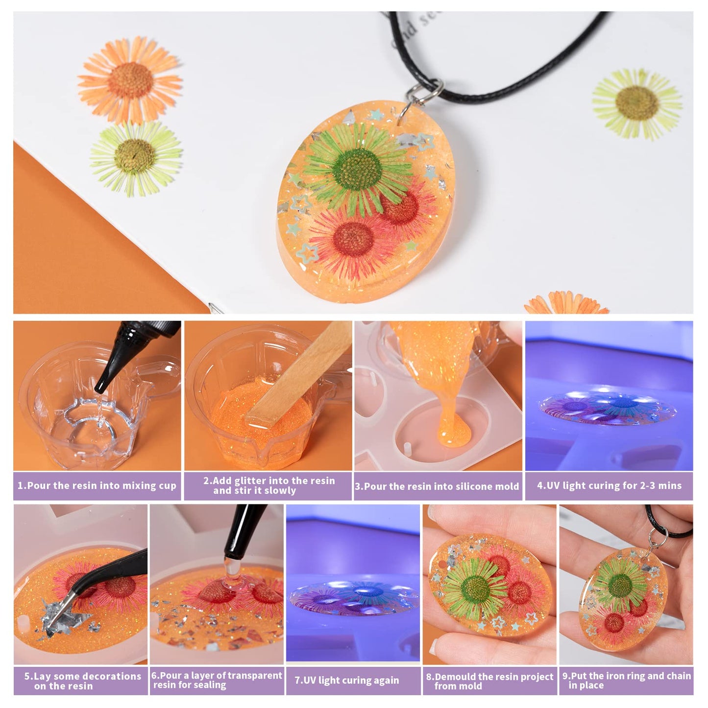 VidaRosa Quick Cure UV Resin Kit with Light - High Gloss, Transparent Casting and Doming for DIY Jewelry, Coatings, and Crafts