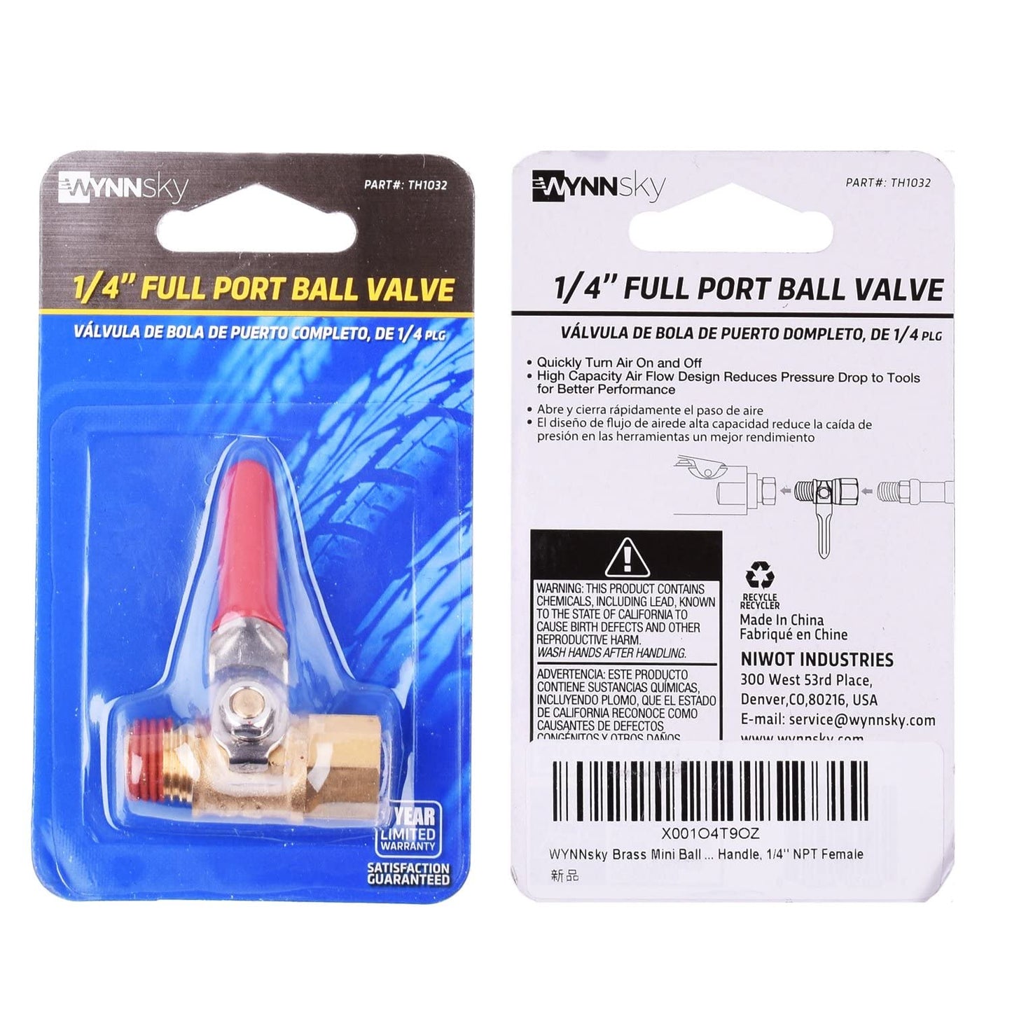 WYNNsky 1/4" Heavy Duty Air Compressor Brass Ball Valve Shut Off Switch, 1/4 Inch Male And Female NPT Thread Pipe Fitting