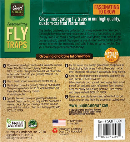 Unique Gardener Grow Your Own Venus Fly Trap, Complete Kids and Adults Square Terrarium Starter Kit to Plant Fascinating Man Eating Fly Traps, Includes All Supplies for Indoor Flytrap Terrariums