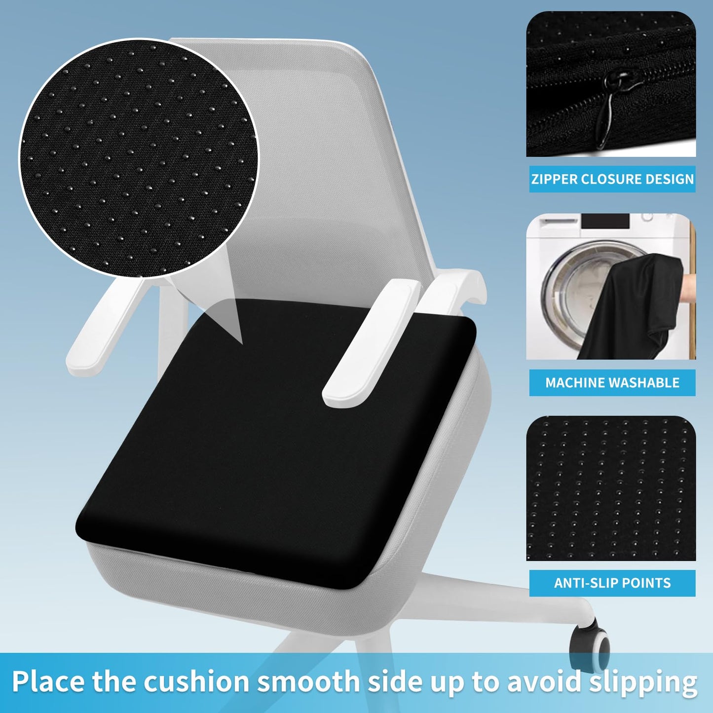 Gel Seat Cushion for Long Sitting - 16.5" x 14.5" x 2.4" (Extra Thick＆Soft) Gel Cushion for People Over 180 lbs, Pressure Relief Cushion for Office Chair, Egg Cushions for Wheelchair, Gel Pad for Car