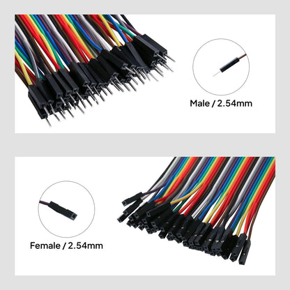 ELEGOO 120pcs Multicolored Dupont Wire 40pin Male to Female, 40pin Male to Male, 40pin Female to Female Breadboard Jumper Ribbon Cables Kit Compatible with Arduino Projects