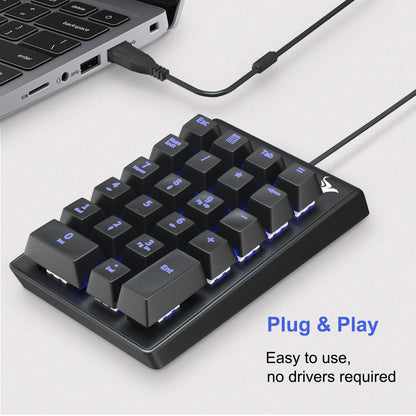 Rottay Number Pad, Mechanical USB Wired Numeric Keypad with Blue LED Backlit 22 Key Numpad for Laptop Desktop Computer PC Black (Blue switches)