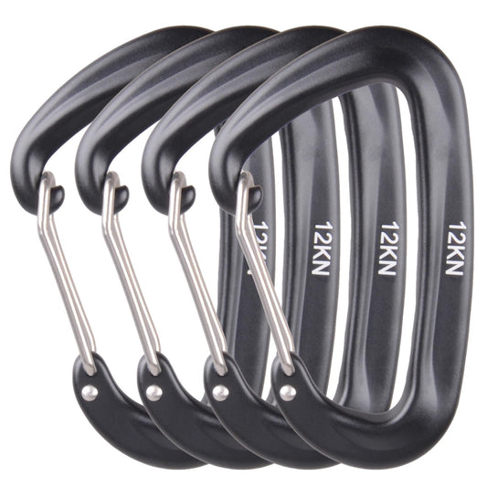Azarxis Carabiner Clips, 12 kN Aluminium D Ring Heavy Duty Lightweight Caribeaners Key Chains for Hammock, Camping, Hiking, Outdoor, Gym, Dog Leash, Backpack, Harness (12kN - Wiregate - Black - 4 PCS)