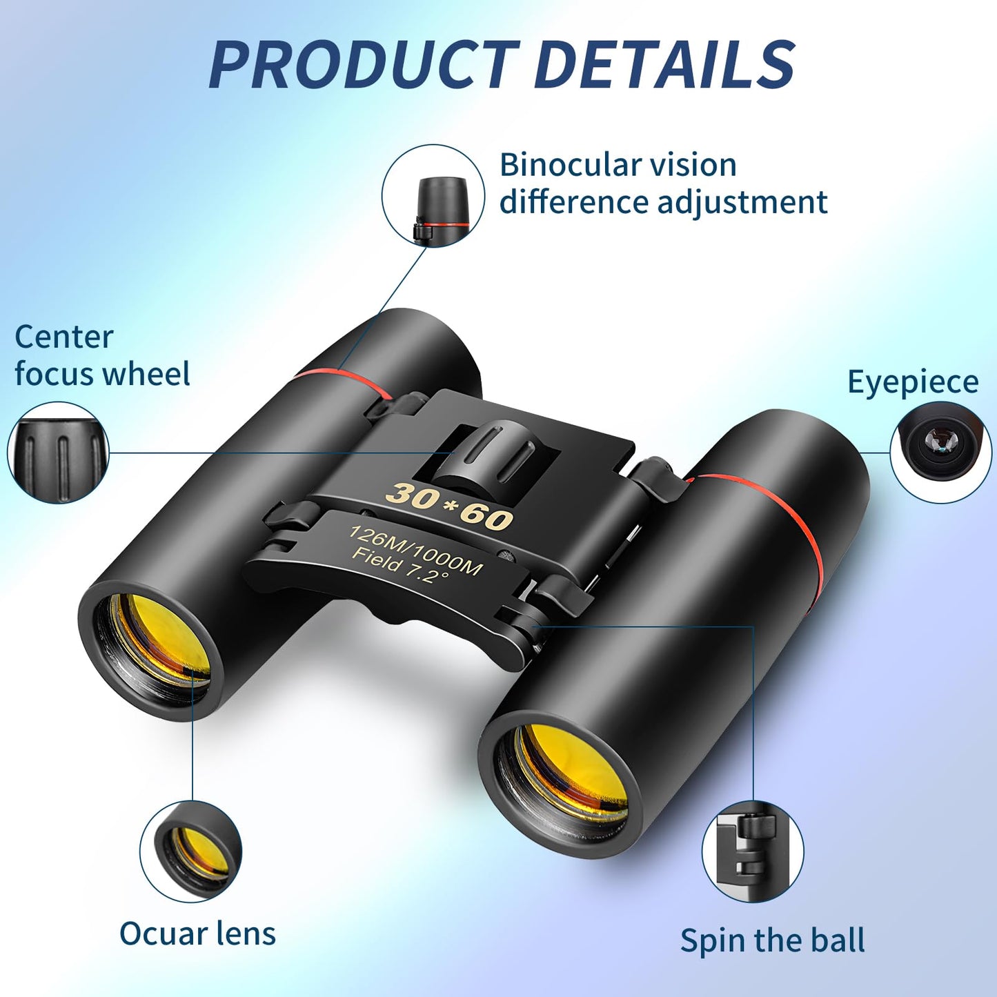 Compact Binoculars for Adults and Kids, HD Mini Portable Outdoor Binoculars Children, Pocket Lightweight Folding for Bird Watching, Hunting, Concert, Theater, Opera, Traveling, Tourism, Shows