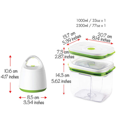 FOSA Vacuum Seal Food Storage System - Reusable Containers Starter Set with Vacuum Pump & 2 Large Stackable Containers for Freshness