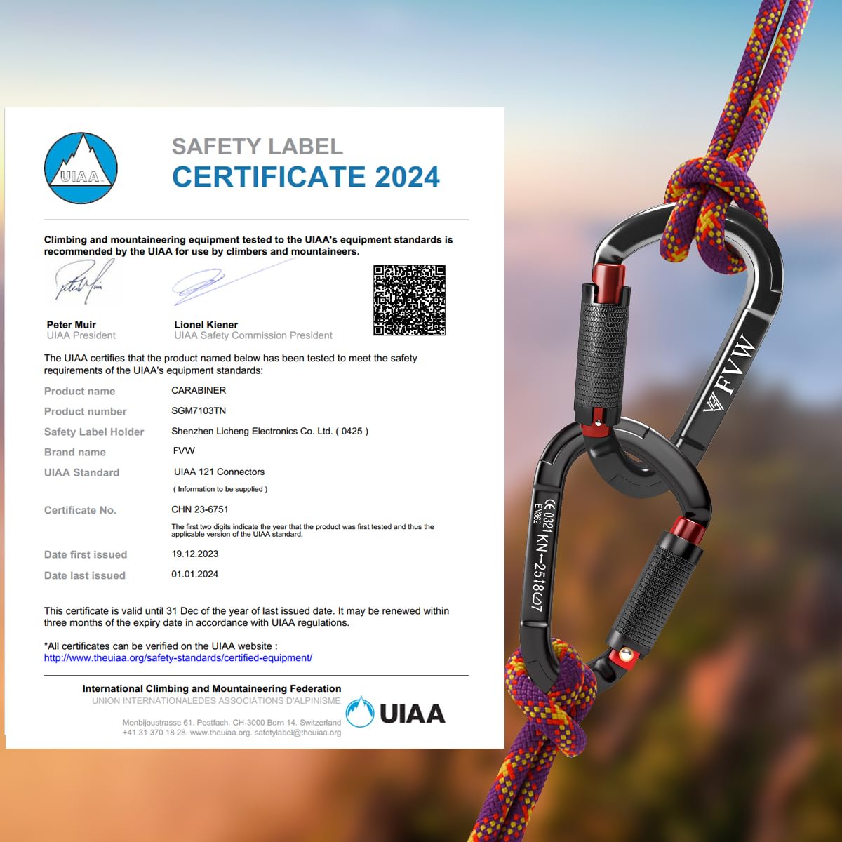 FVW Auto Locking Rock Climbing Carabiner Clips, UIAA Certified Professional 25KN (5620 lbs) Heavy Duty Caribeaners for Rappelling Swing Rescue & Gym etc, Large D-Shaped Carabiners, (Black) 5 Pack