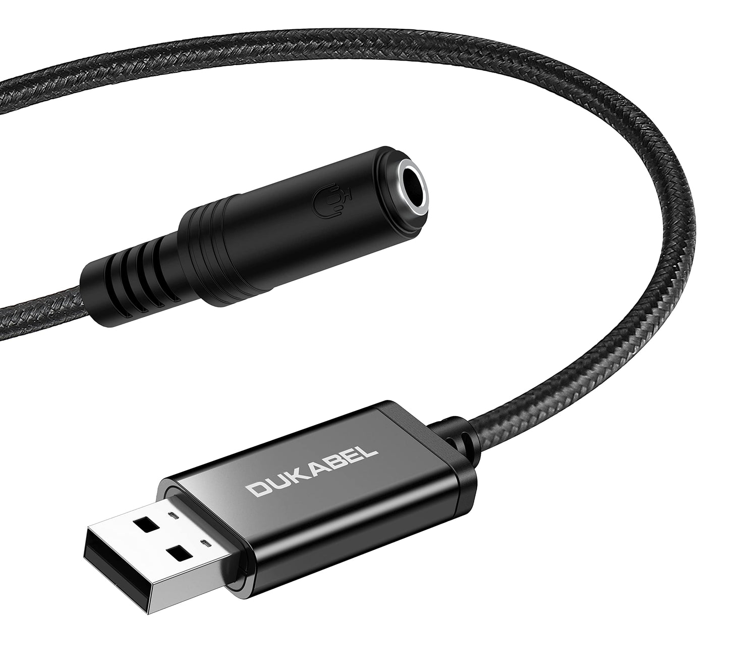DUKABEL USB Headphone Adapter, External Sound Card with TRRS 4 Pole Jack, Mic-Supported USB to 3.5mm Audio Apdater for PC PS4 PS5 and More [9.8 inch]