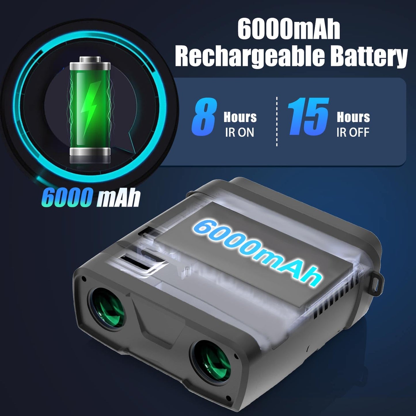 VABSCE Night Vision Goggles, True 4K Full-Color Night Vision Binoculars, Built-in Powerful Focusable IR, 6000mAh Rechargeable Battery, Super Large Display, Long Viewing Range, Free 64GB Card (Black)