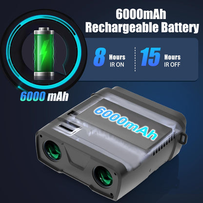 VABSCE Night Vision Goggles, True 4K Full-Color Night Vision Binoculars, Built-in Powerful Focusable IR, 6000mAh Rechargeable Battery, Super Large Display, Long Viewing Range, Free 64GB Card (Black)