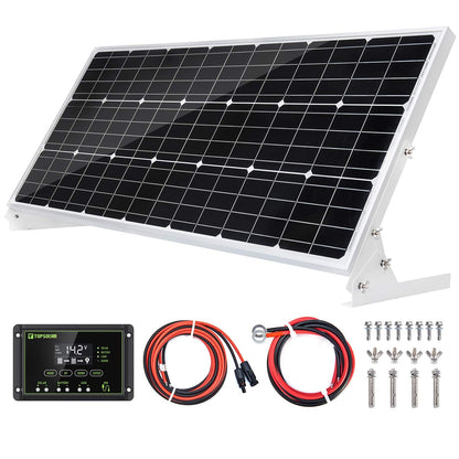 Topsolar 100W 12V Solar Panel Kit Battery Charger 100 Watt 12 Volt Off Grid System for Homes RV Boat + 30A Solar Charge Controller + Solar Cables + Brackets for Mounting