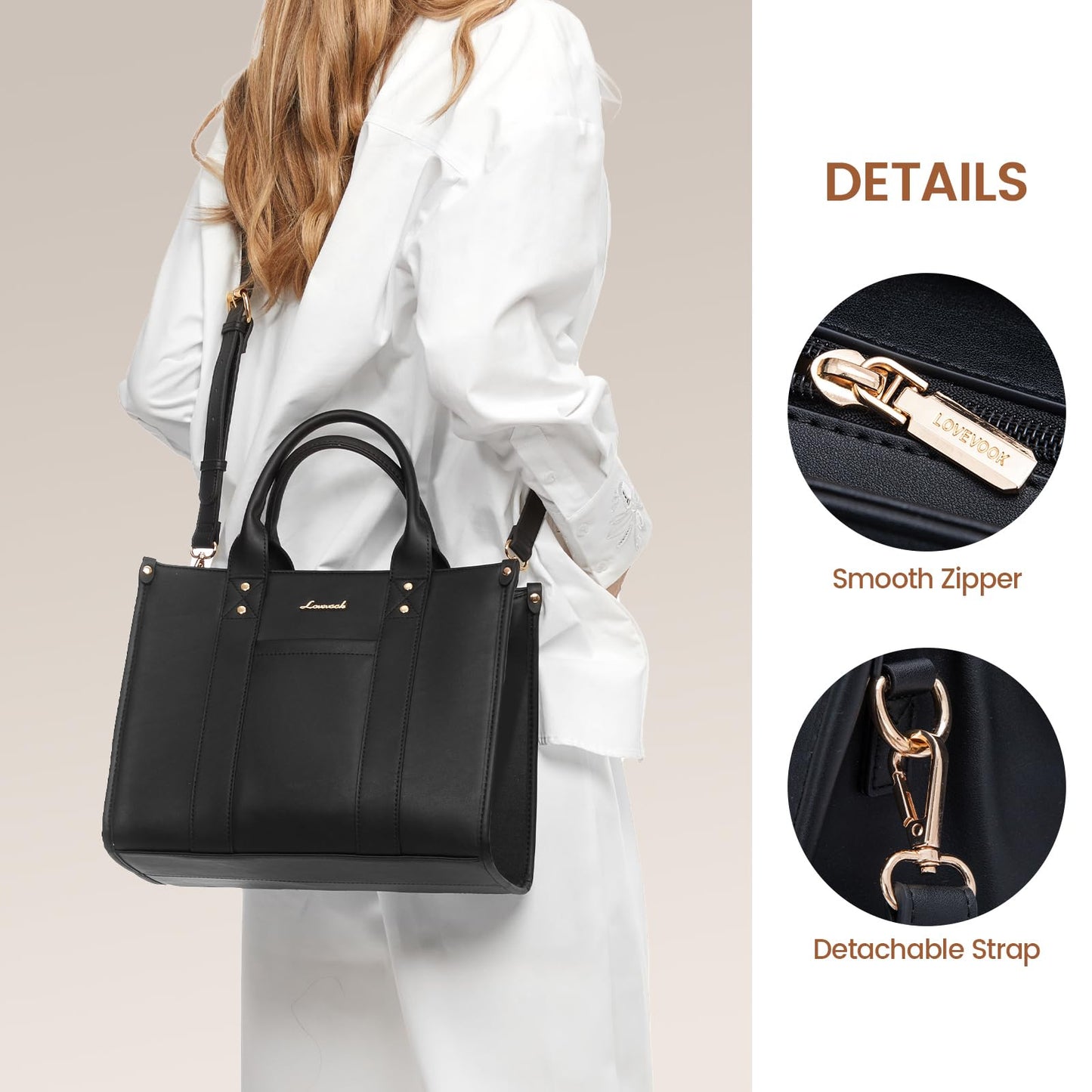 LOVEVOOK Purse for Women Leather Tote Bag Purse and Handbags, Satchel Shoulder Crossbody Black Top Handle Bags with Zipper