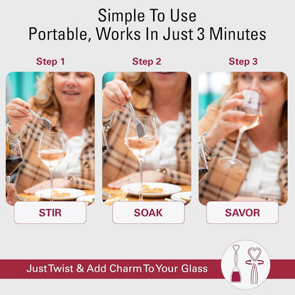 PureWine Silver & Gold Wand Filters Histamines and Sulfites - May Reduce and Alleviate Allergies & Sensitivities - Purifier Aerates to Restore Taste & Purity - Includes Wineglass Accessory