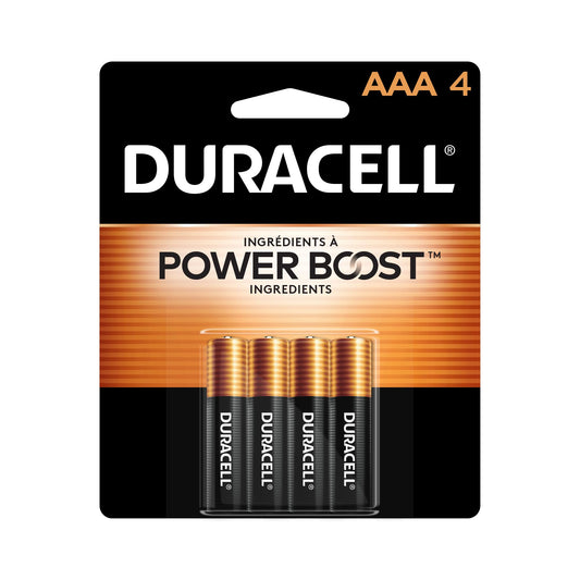 Duracell Coppertop AAA Batteries with Power Boost Ingredients, 4 Count Pack Triple A Battery with Long-lasting Power, Alkaline AAA Battery for Household and Office Devices