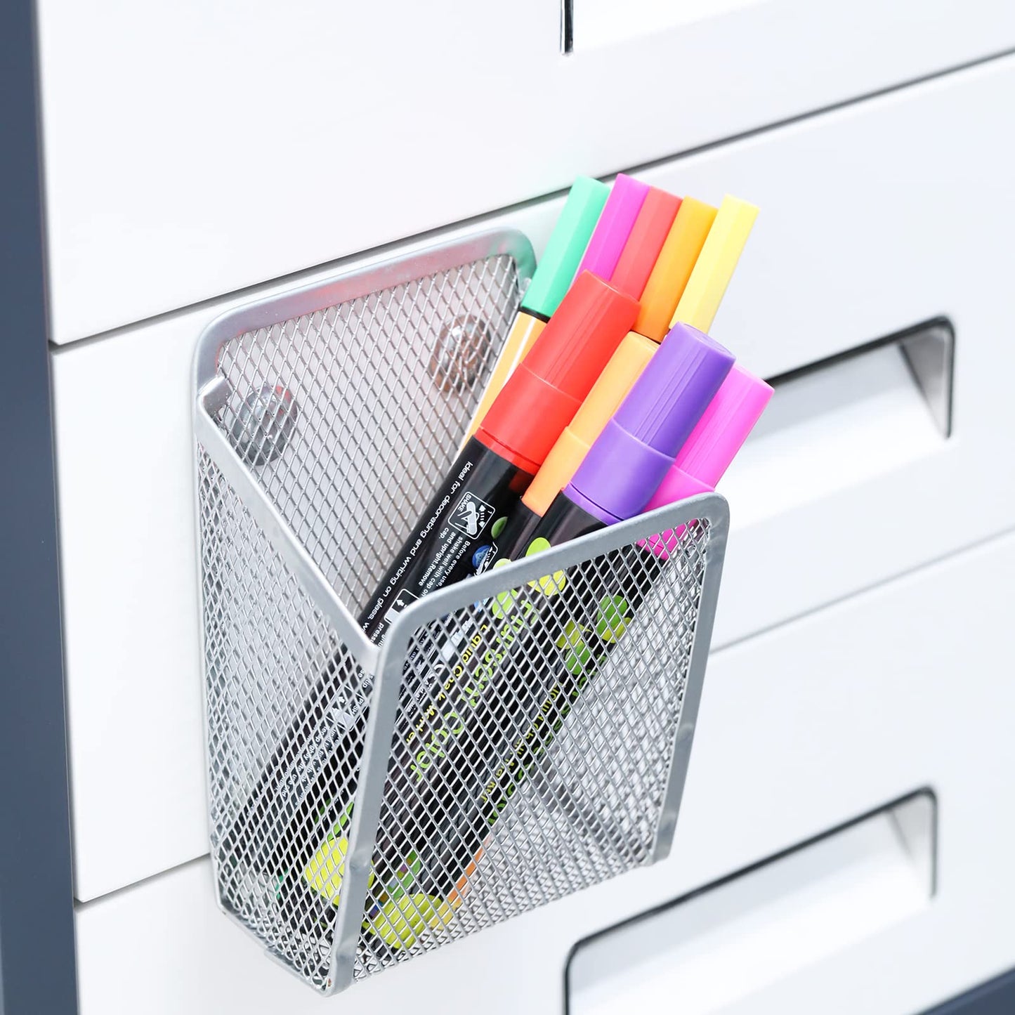 Sanpaint Magnetic Pencil Holder,Mesh Stainless Steel Pen Basket, Metal Writing Utensil Storage Organizer for Whiteboard,Blackboard,Kitchen, Locker, Home, or Office