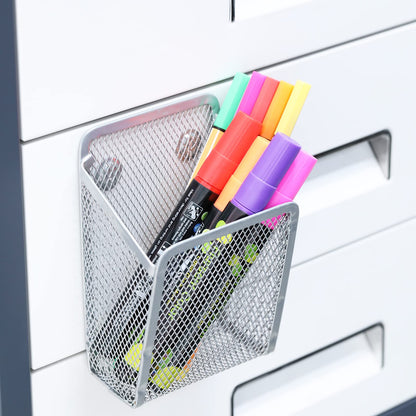 Sanpaint Magnetic Pencil Holder,Mesh Stainless Steel Pen Basket, Metal Writing Utensil Storage Organizer for Whiteboard,Blackboard,Kitchen, Locker, Home, or Office