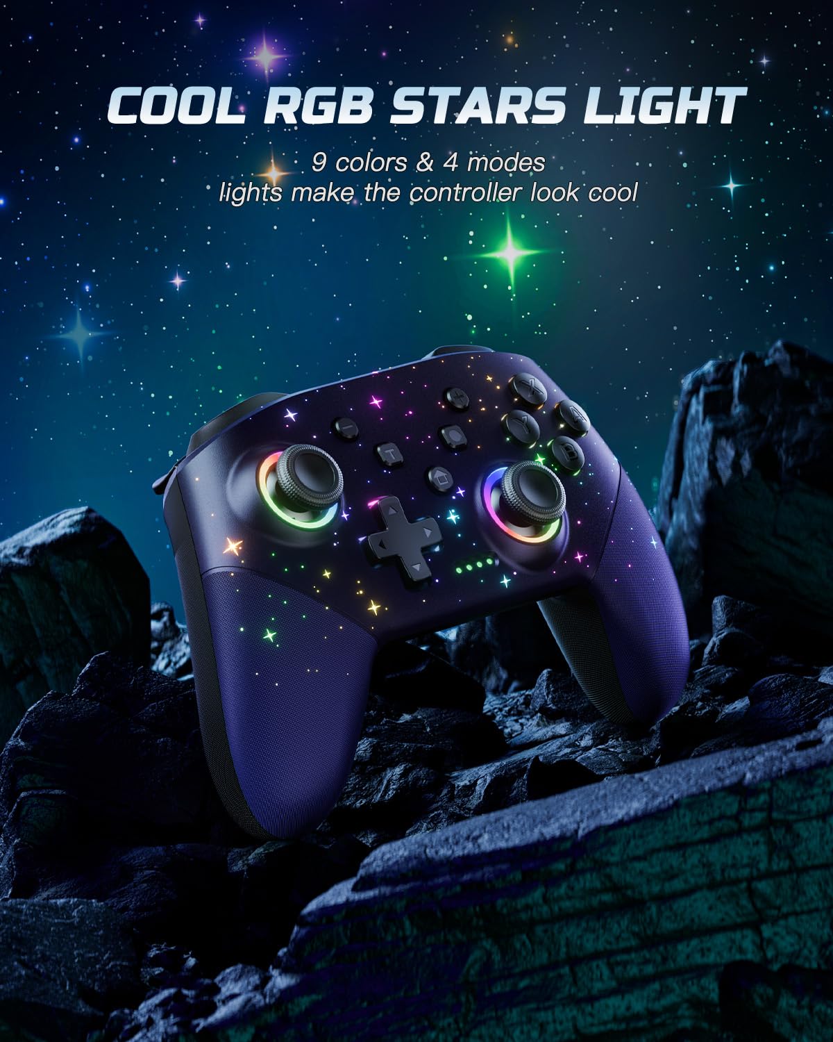 VOYEE Switch Controller, LED Star Wireless Pro Controllers Compatible with Lite/OLED, Multi-Platform Windows PC with 9 Colors Colorful RGB Lights/Programmable/Vibration/Turbo/Wakeup