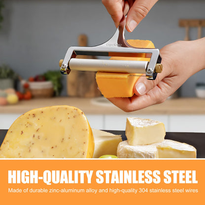 Sopito Stainless Steel Wire Cheese Slicer With 3 Extra Wires Adjustable Thickness, Handheld Cheese Block Cutter for Cheddar, Gruyere, Raclette, Mozzarella