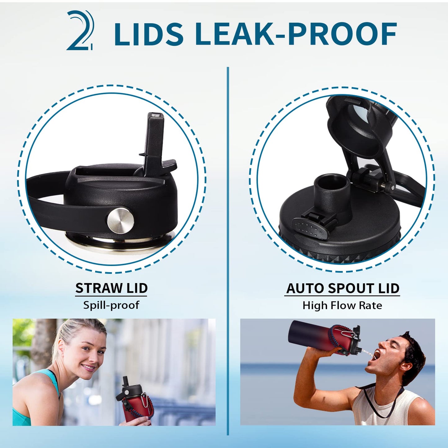 VICKNIY 40 OZ Insulated Water Bottles with Straw Lid, Stainless Steel Water Bottle for Men Women, Wide Mouth Water Flask Sports with Shoulder Carrier Bag, Paracord Handle, Straw & Spout Lids