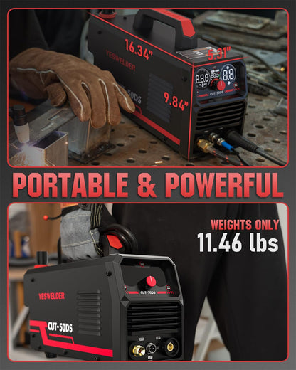 YESWELDER CUT-50DS Plasma Cutter, 50Amp Air Power Large Digital Display 110/220V Dual Voltage IGBT Inverter Plasma Cutting Machine