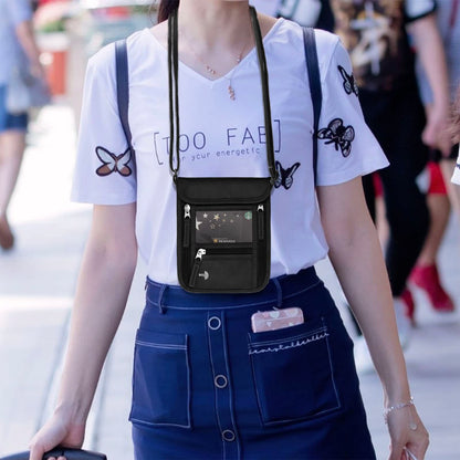 WALNEW Passport Holder Neck Pouch Travel Wallet for Women and Men, RFID Blocking Security Slim Traveling Wallet with Around Neck Lanyard Strap, Black