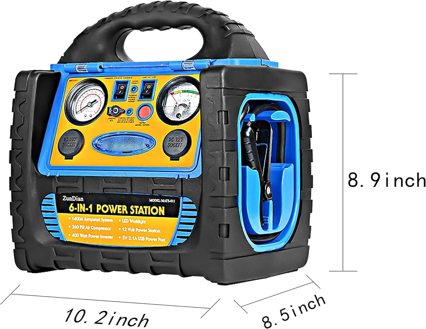 ZunDian 6-in-1 1800 Amp Jump Starter with Air Compressor 260PSI Tire Inflator, 12V Car Battery Jumper Starter Booster Pack for Truck Automotive Battery, Portable Power Station 400W AC Power Inverter