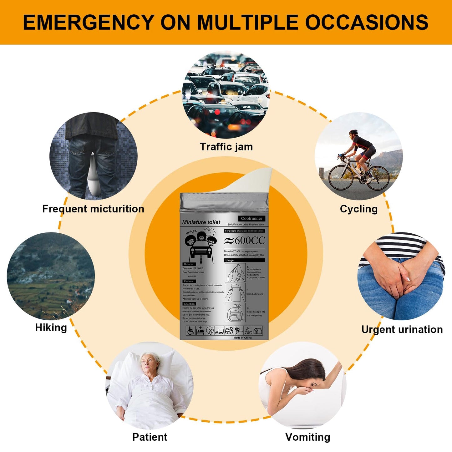 Coolrunner Disposable Urine Bags, Camping Pee Bags for Men Women, Disposable Urinals Vomit Bags for Travel Urinal Toilet Traffic Jam Emergency Portable Toilet for Kids, Patient (Grey-20p)