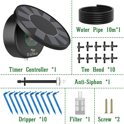 Solar Automatic Drip Irrigation System Kit, Auto Watering Kit for DIY Garden Watering System with 9 Timing Modes and Anti-Siphon Set，Indoor/Outdoor Garden, Balcony & Patio Irrigation System