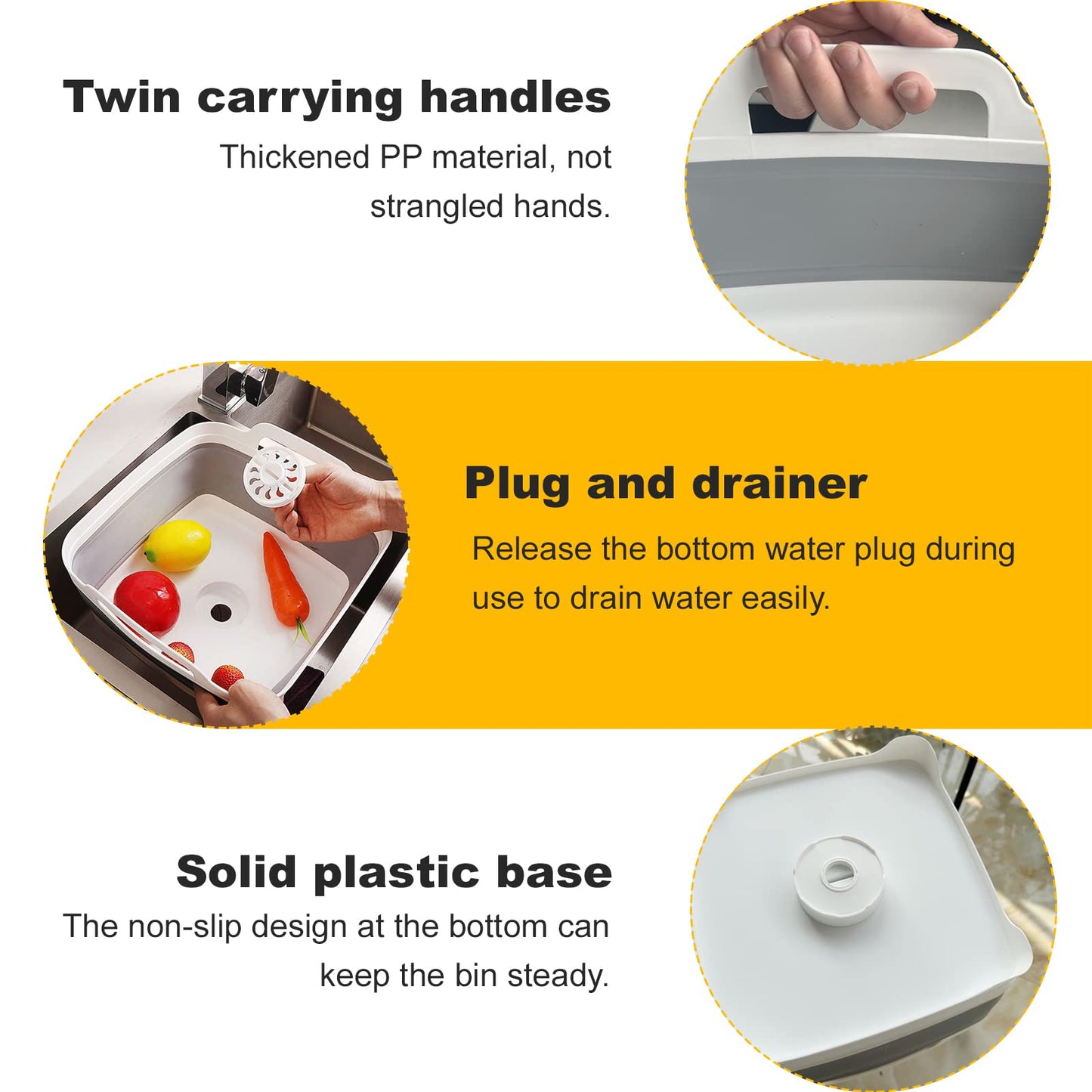 Collapsible Dish Basin & Sink Tub with Drain Plug – 2.4 Gal Baby Bottle Wash Basin, Bottle Washing Bin for RV, Camping, Kitchen | Collapsible Water & Bottle Basin (Grey)