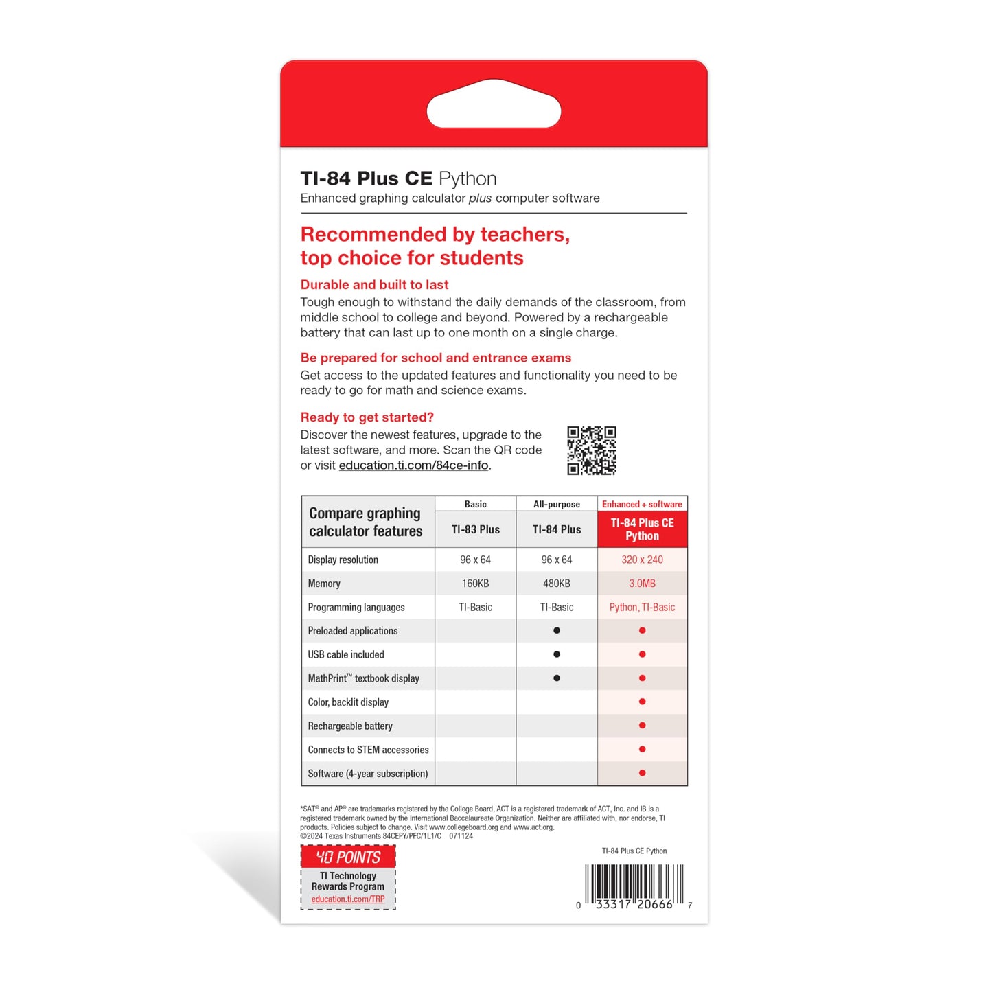 Texas Instruments TI-84 Plus CE Color Graphing Calculator, Black