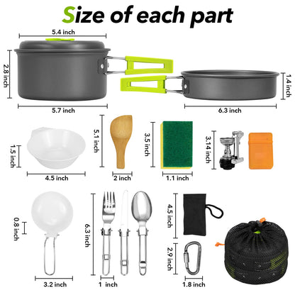 Rlrueyal 15pcs Camping Cookware Mess Kit,Non-Stick Lightweight Pots Set Portable Outdoor Cookware for Camping Backpacking Hiking Outdoor Cooking and Picnic