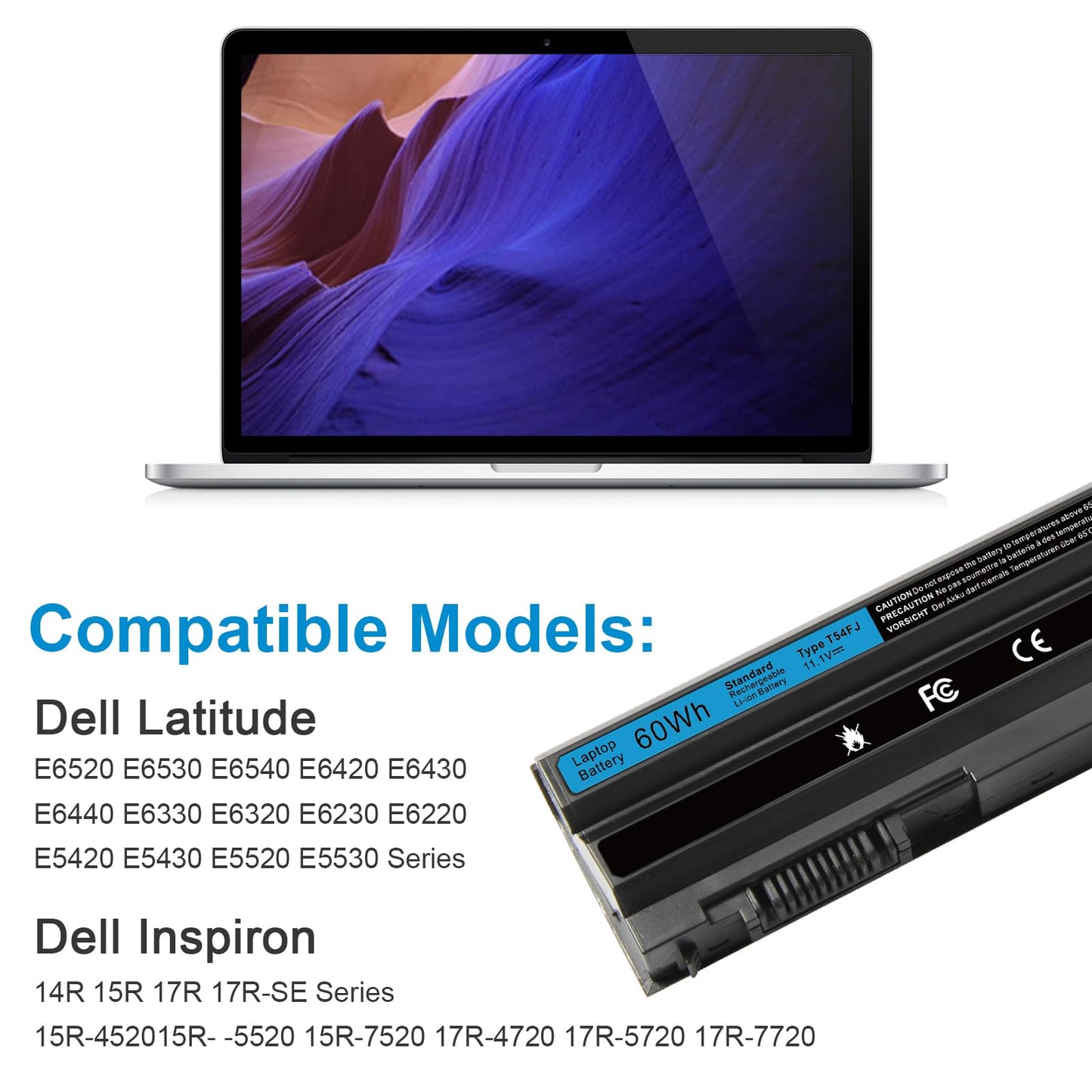 T54FJ M5Y0X 8858X Laptop Battery for Dell Latitude E6420 E6520 E6530 E5420 E5520 E5430 E5530 Inspiron 17r-7720 17r-se-7720 17r-5720 15r-5520 15r-7520 P/N: T54F3 P8TC7 P9TJ0 R48V X57F1 M421R M521R