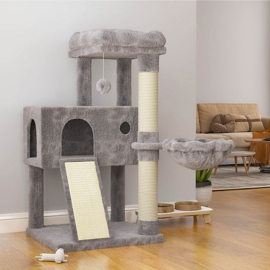 SHA CERLIN Cat Tree 36 Inches Cat Tower with Hammock, Sisal Scratching Post for Indoor Kittens, Small Room, Grey