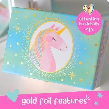 Giggle & Honey Musical Jewelry Box for Girls - Kids Jewelry Box, Unicorn Toys for Girls 4-6, Unicorn Gifts, 6 x 4.7 x 3.5 in