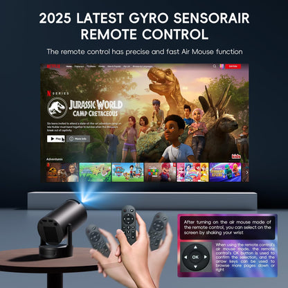 [Built-in Apps & 2025 Upgraded] Mini Projector with WiFi 6 and Bluetooth 5.4 Support 4K 1080P Auto Keystone 180° Rotatable Projector Portable Compatibile with HDMI/TV Stick/Memory Stick/Laptop, Black