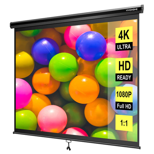 VIVOHOME Projector Screen Pull Down, 1:1 120 Inch Retractable Projection Screen, HD 4K Manual Pull Movie Screen for Home Theater, Cinema, Office (84x84 Inch Black)