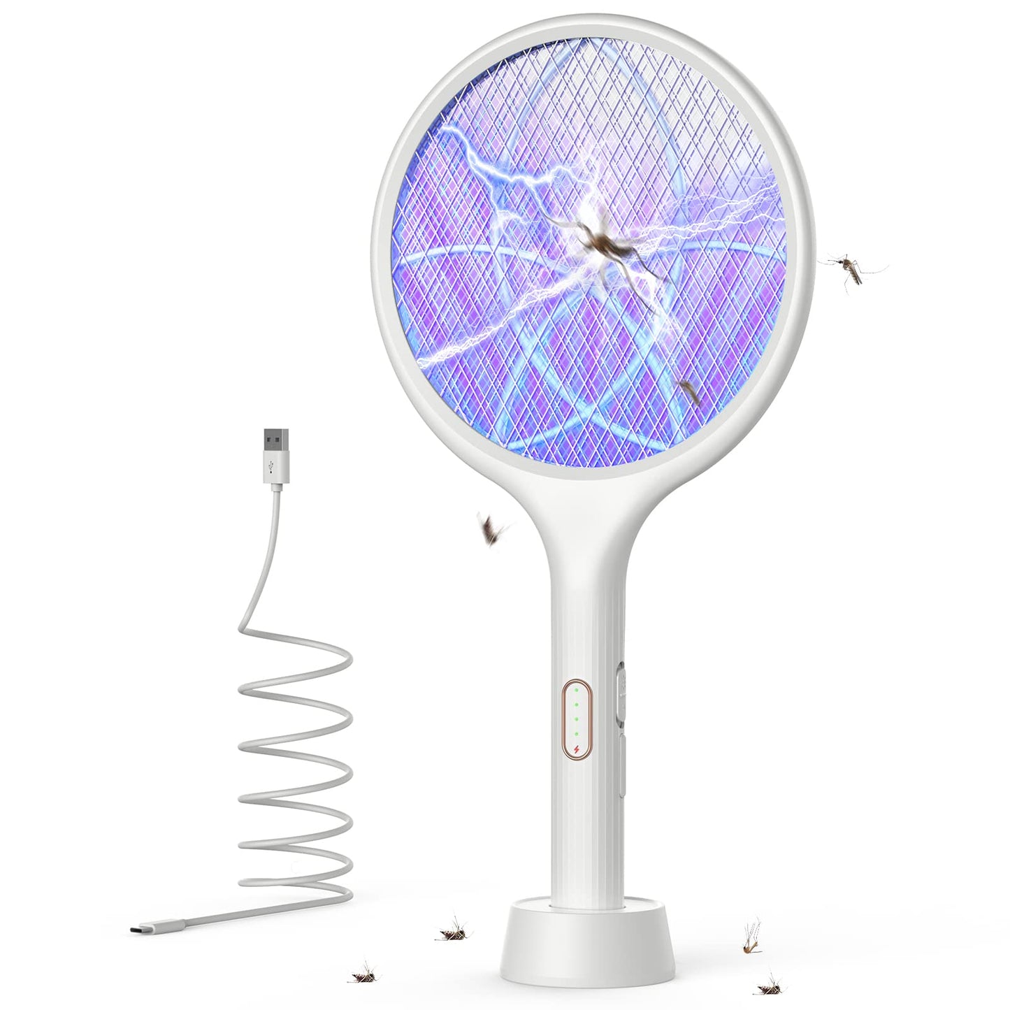 YISSVIC Electric Fly Swatter 4000V Bug Zapper Racket Dual Modes Mosquito Killer with Purple Mosquito Light Rechargeable for Indoor Home Office Backyard Patio Camping