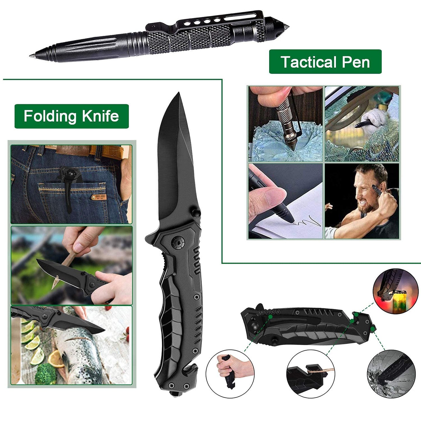 Angieast Survival Kit 35 in 1, First Aid Kit, Survival Gear, Survival Tool Gifts for Men Boyfriend Him Husband Christmas Camping, Hiking, Hunting, Fishing