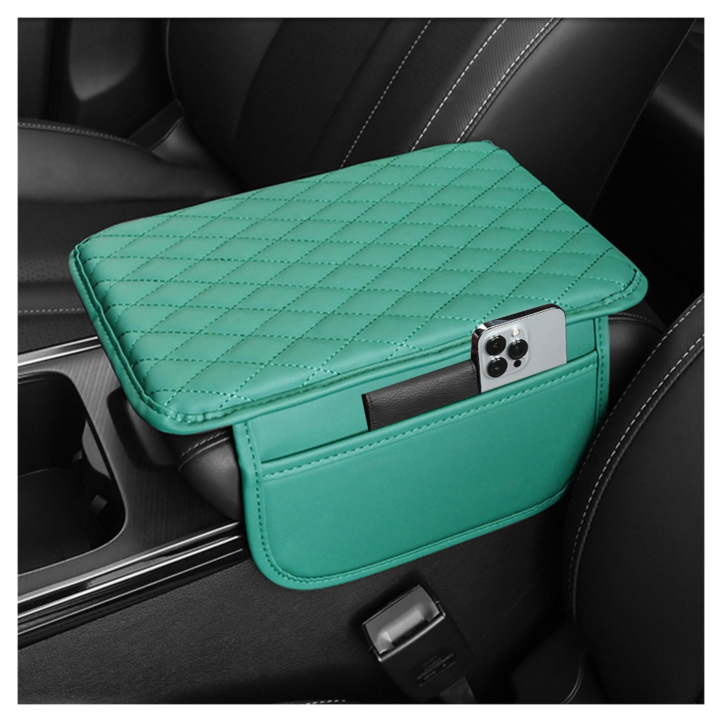 Upgraded Car Center Console Cover,Microfiber Leather Car Armrest Cover Cushion with 2 Storage Bags,Universal Car Armrest Storage Box Car Interior Accessories for Most Vehicles (Turquoise)