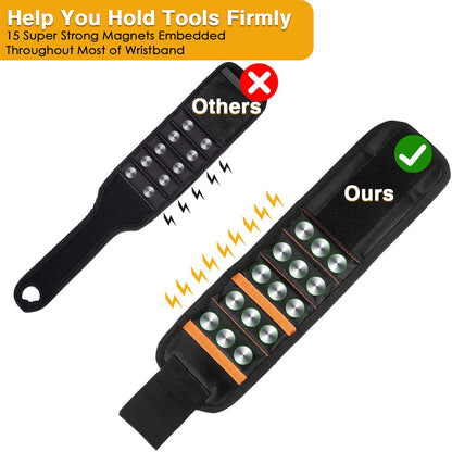 Valentines Day Gifts for Him Boyfriend Husband, Magnetic Wristband for Tools, Cool Gadgets for Men Dad, Tool Belts with 15 Strong Magnets for Holding Screws, Nails, Wrenches, Drill Bits