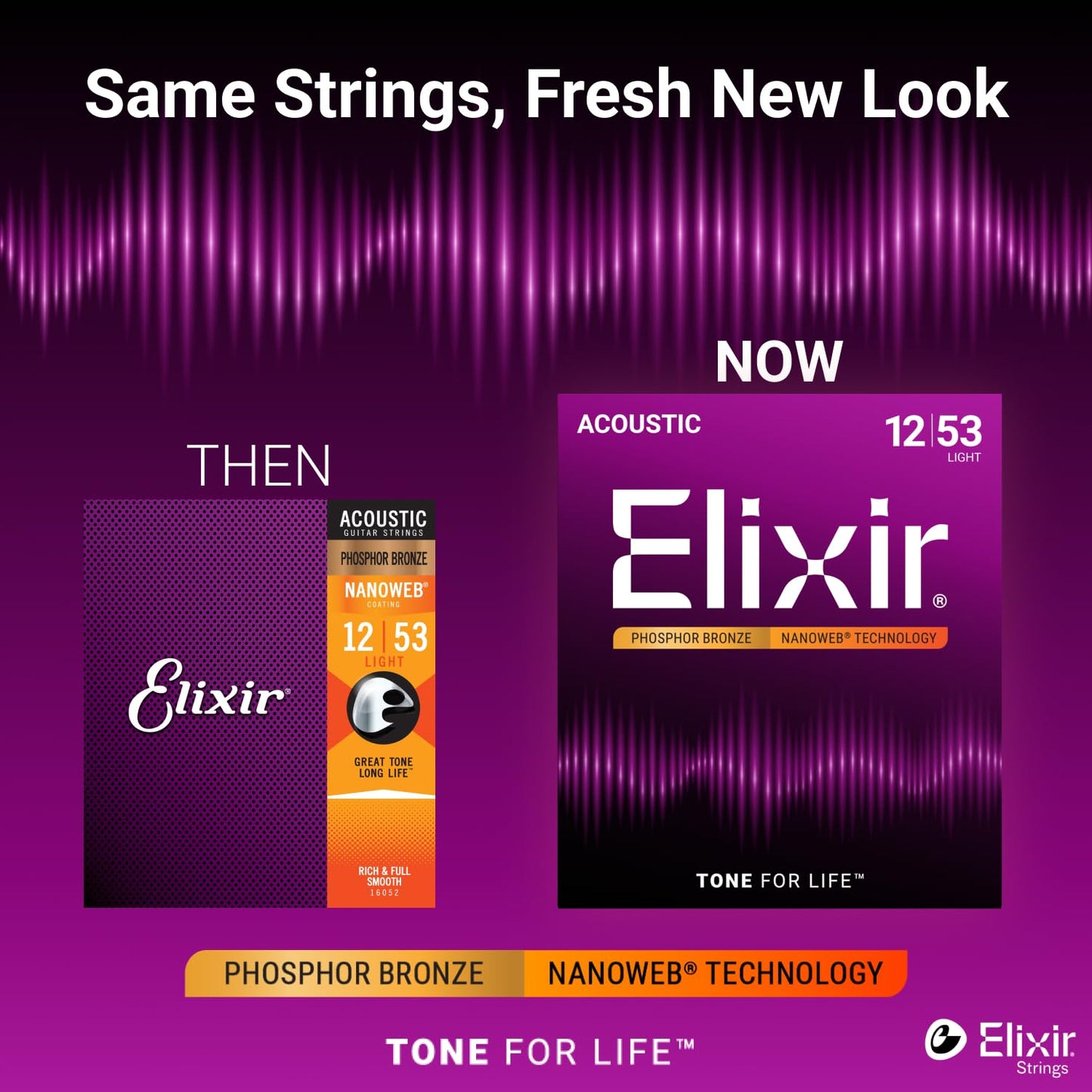 Elixir Strings, Acoustic Guitar Strings, Phosphor Bronze with NANOWEB Coating, Longest-Lasting Rich and Full Tone with Comfortable Feel, 6 String Set, Light 12-53
