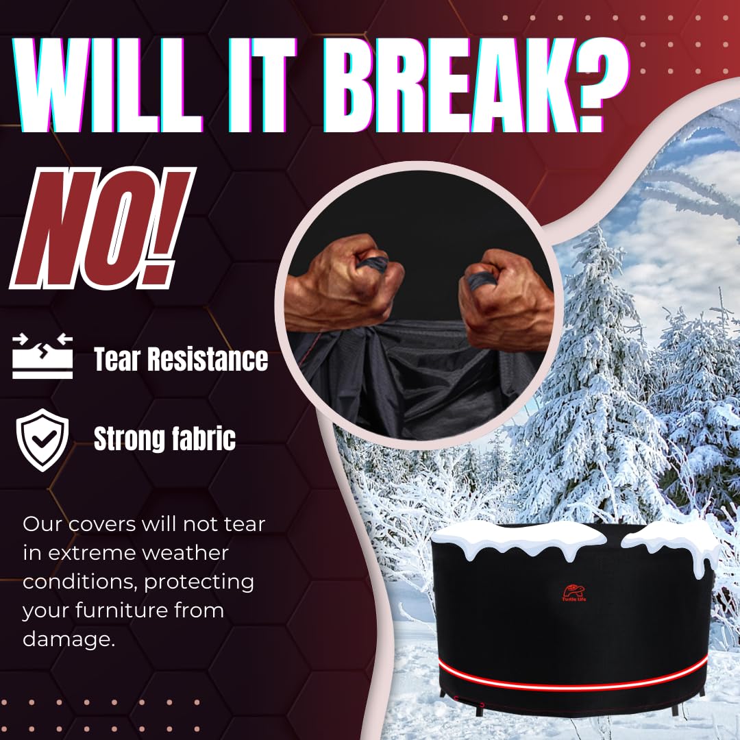 Turtle Life Patio Furniture Sets Cover, Heavry Duty Round Outdoor Dinning Table and Chairs Cover, Anti-Fading Cover for Outdoor Furniture Set, Black, Dia 110" x 32" H