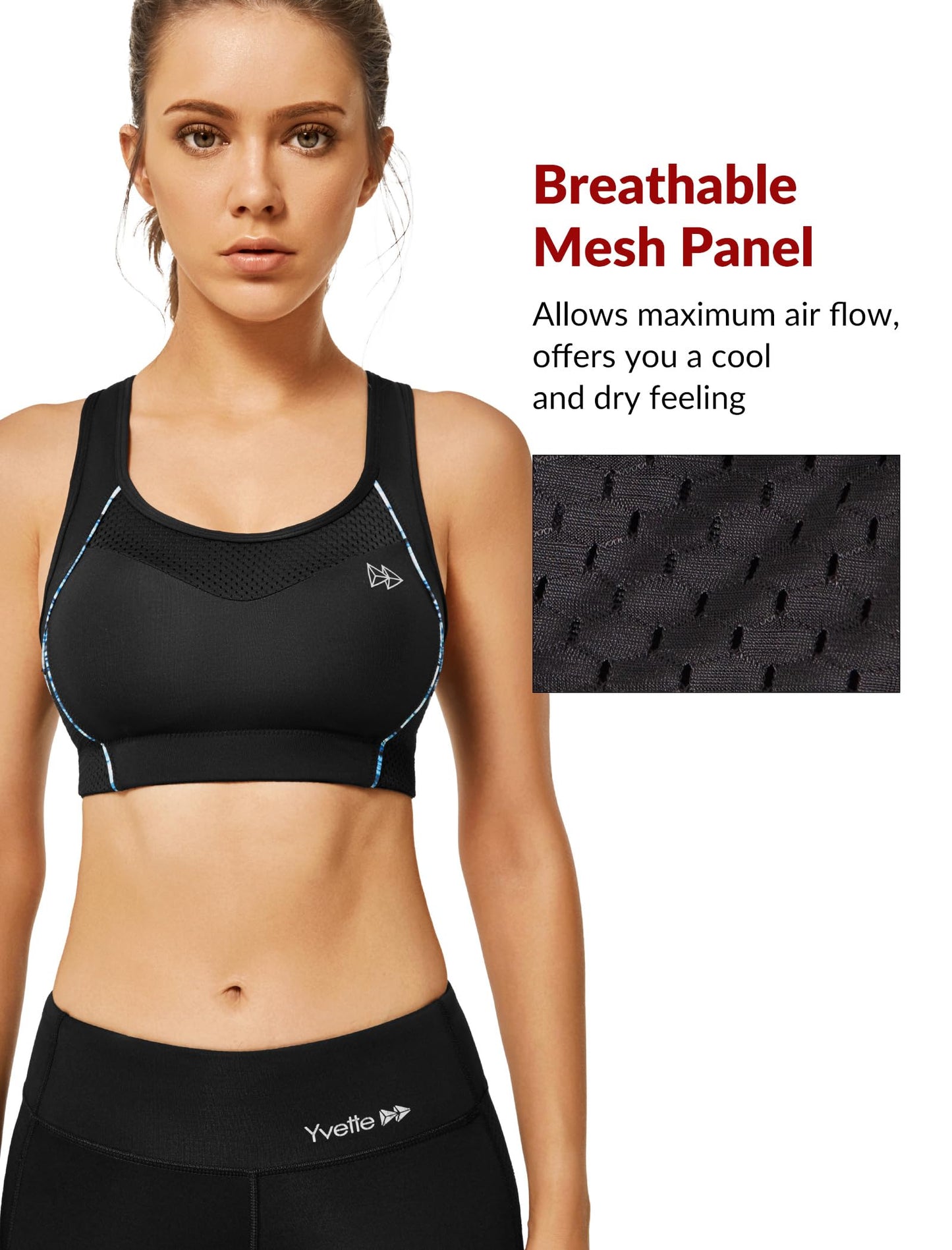 Yvette Sports Bras for Women High Impact Support Racerback Sports Bra Plus Size No Underwire for Running Workout, Black,L