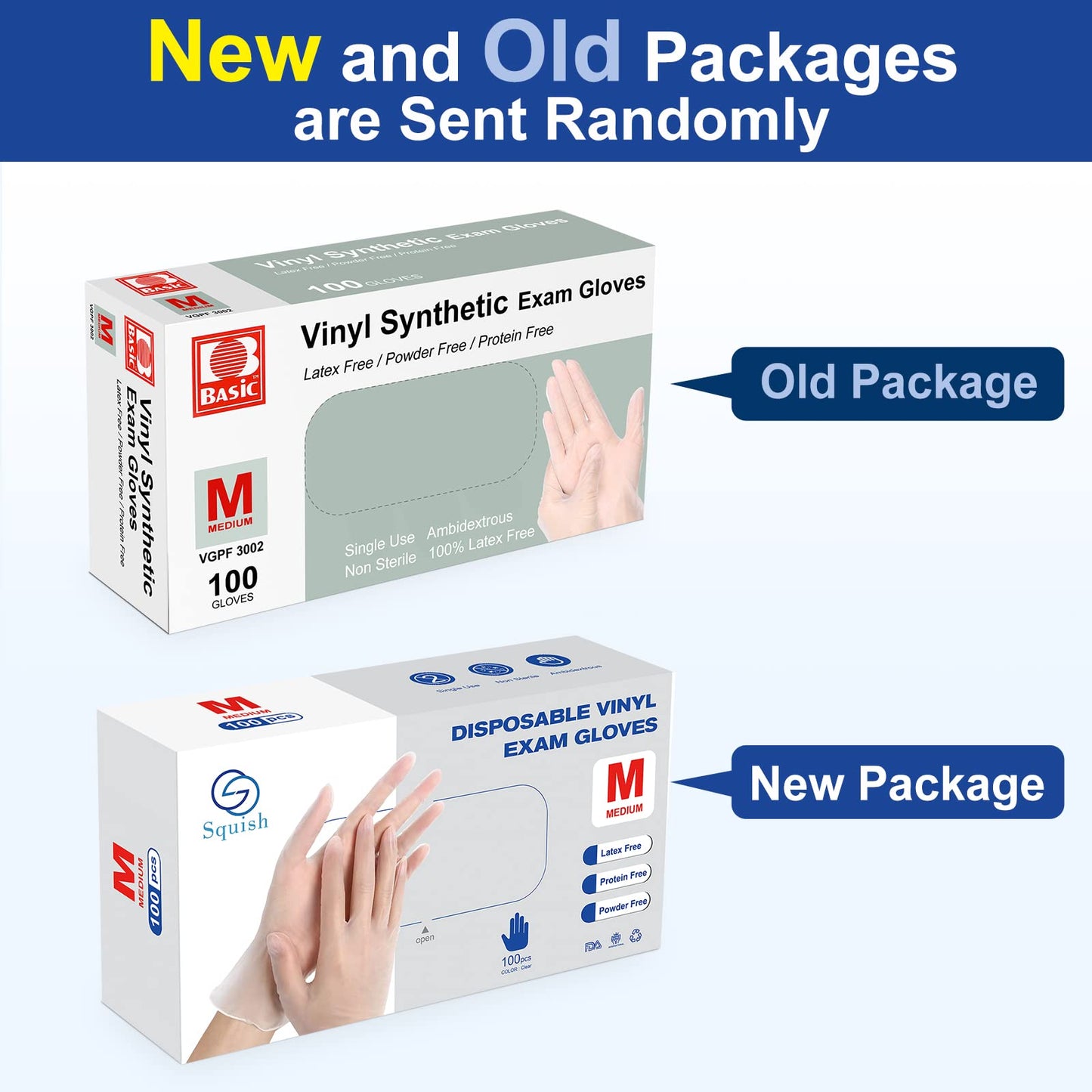 squish Disposable Gloves, 100 Count 4 mil Clear Vinyl Gloves Latex Free Powder-Free Health Glove Cleaning Rubber Glove for Kitchen Cooking Cleaning Food Handling, Medium