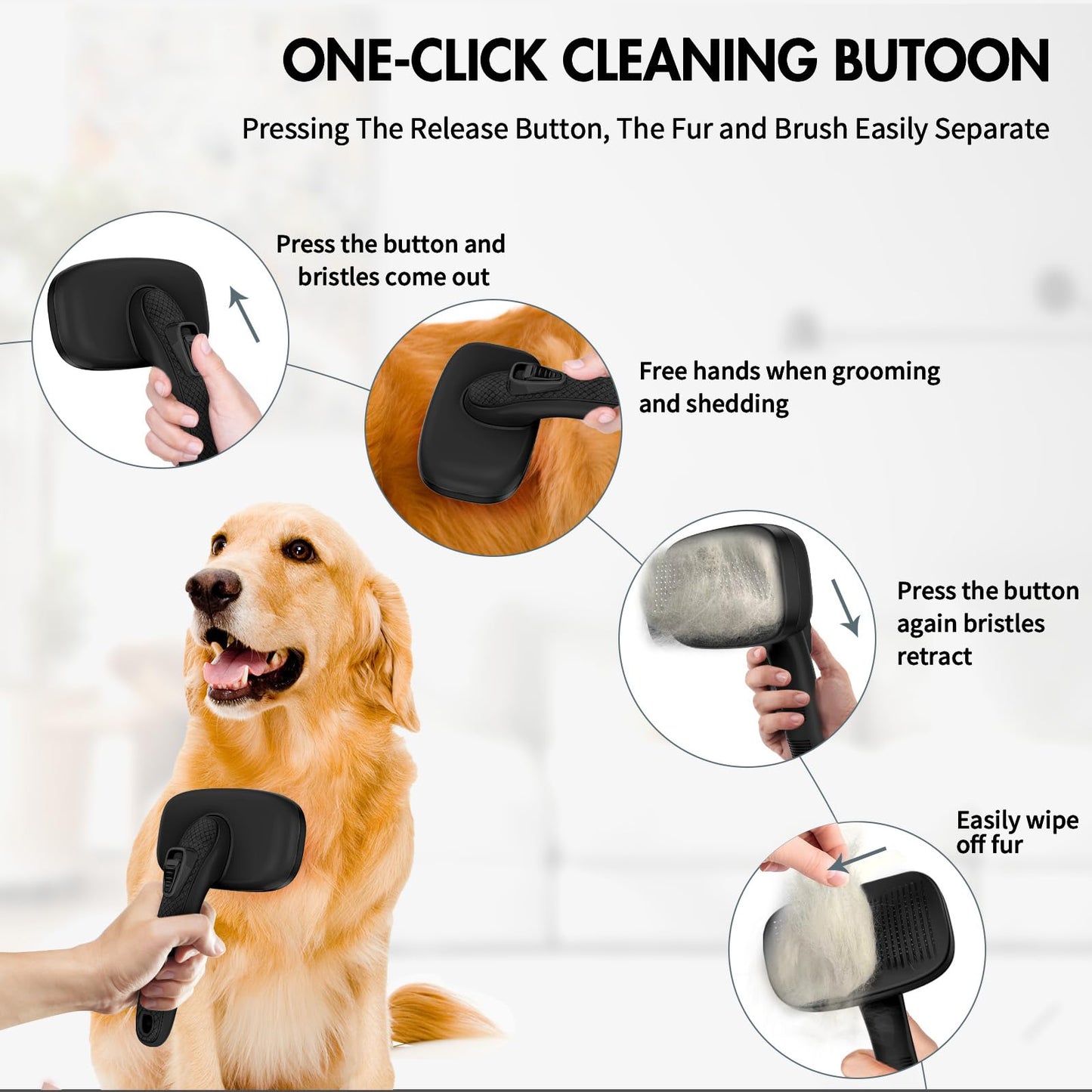 YOYUPETA Dog Self Cleaning Slicker Brush for Shedding, Ideal for Short Long Haired Dogs, Including Cat. Removes Loose Fur, Undercoat, Mats, Tangled Hair. Suit for Large Medium Small Animal, Black