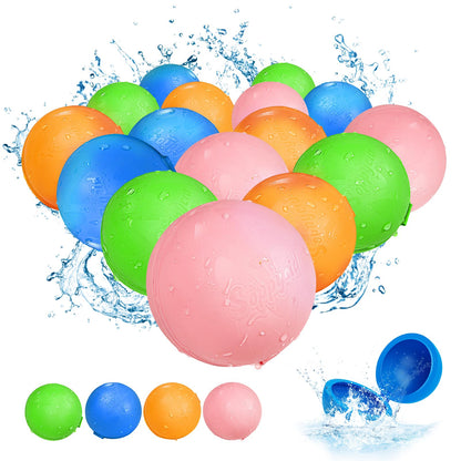 SOPPYCID Reusable Magnetic Water Balloons：16 Pack Refillable Water Bomb Splash Balls Self Sealing Quick Fill - Latex-Free Silicone Water Toys for Kids Adults - Water Games Outside Beach Pool Party